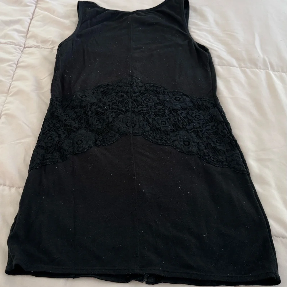 Free People Black lace mixed media hook and eye front Tank Top, size S Petite